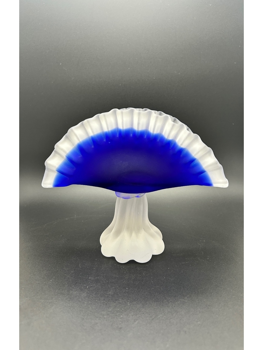 Cobalt Blue & Frosted Glass Fan on Pedestal